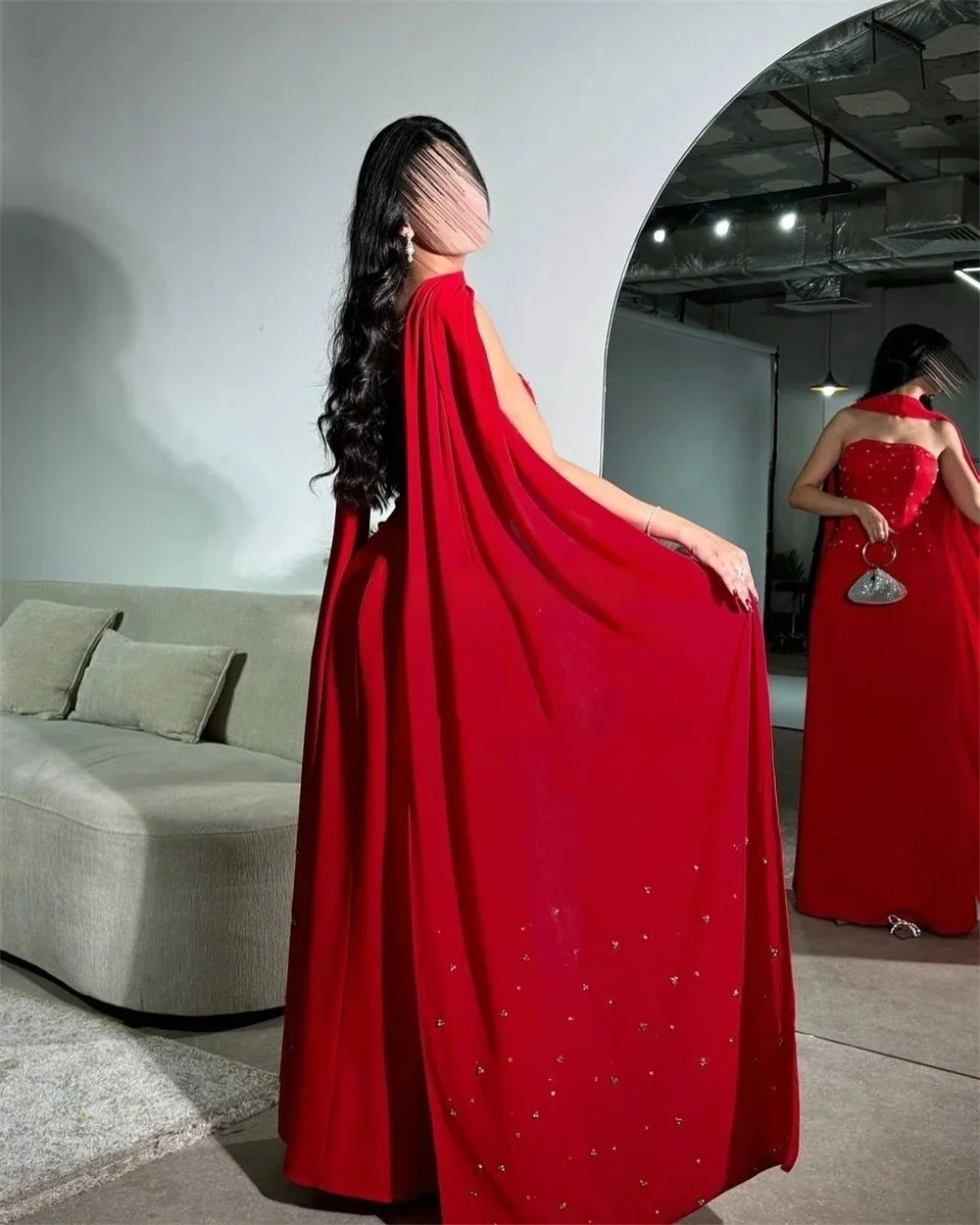 Robe de soirée longue en mousseline de soie rouge perlée, sur mesure, Pastrol, Jersey unisexe, rétro, dubaï, saoudien, arabe, bal personnalisé