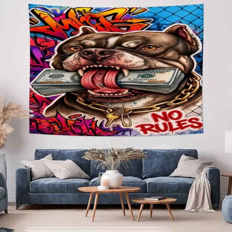 Graffiti Pitbull Dog Tapestry Wall Art Hanging Pop Culture Street Style Money Decor Print Modern Living Room House Decor - view 4