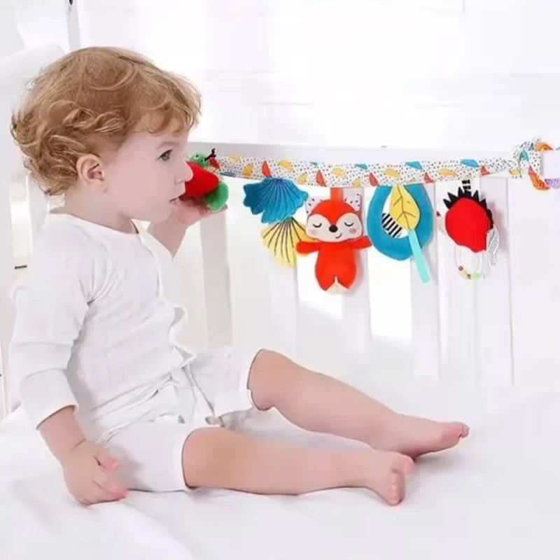 

Baby soft crossbar bed decorations, baby stroller hangers, plush comfort toys, fun mirror, teething toys, sound paper