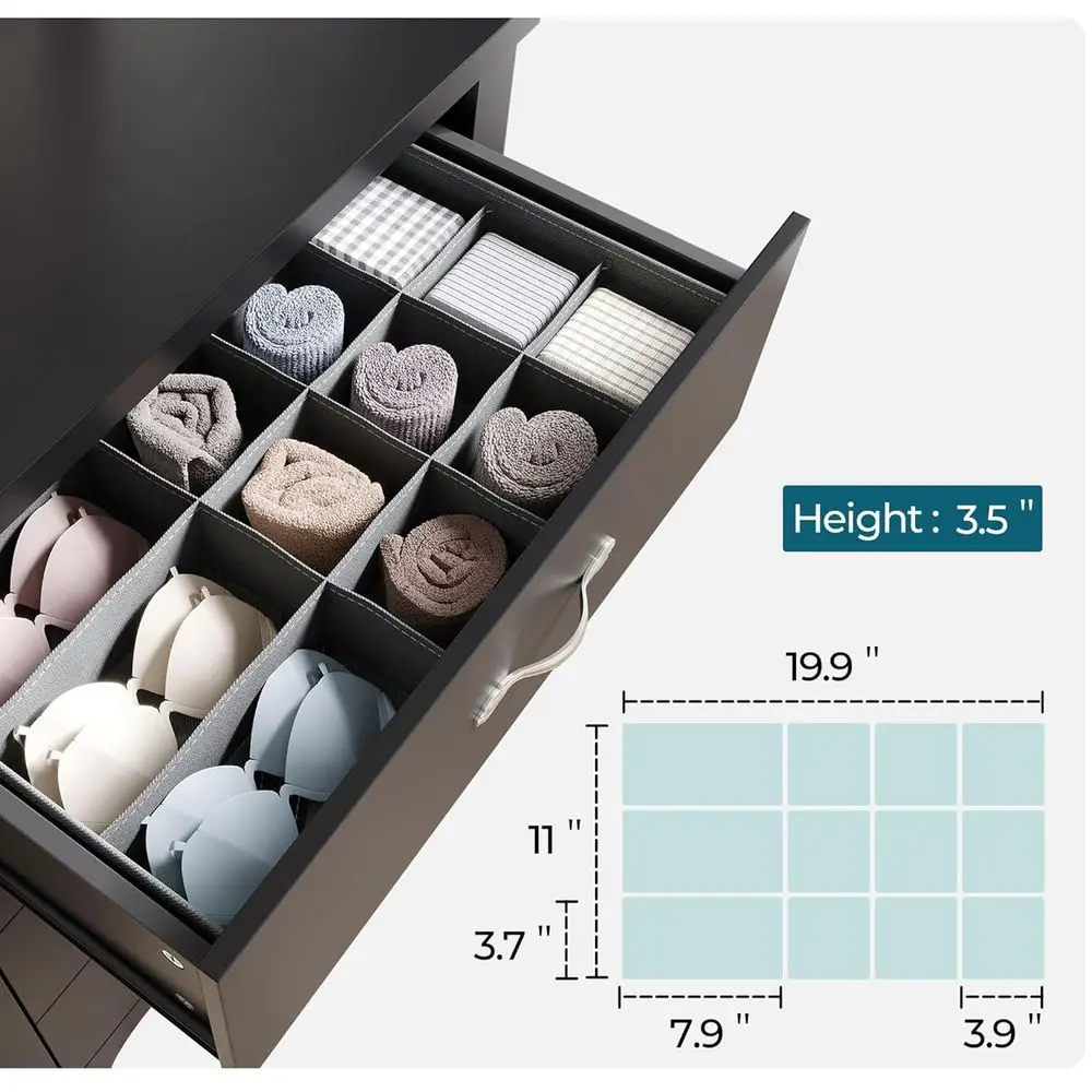 DAFIFY 背の高い寝室用ドレッサー、大きな引き出し、金属製のハンドル、リビングルーム、廊下用の木製収納キャビネット - ブラック