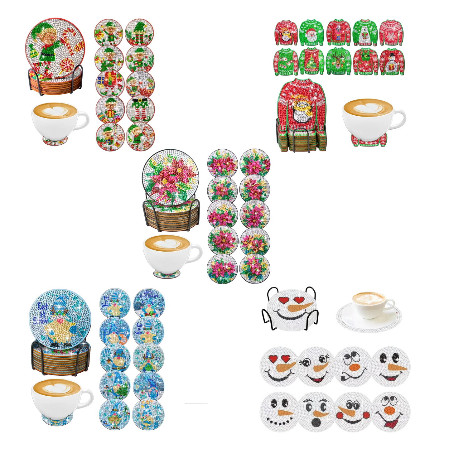 

DIY diamond handmade artwork Azalea snowman clothing Dwarf pattern diamond painted coaster kit, holiday gift home kitchen decor