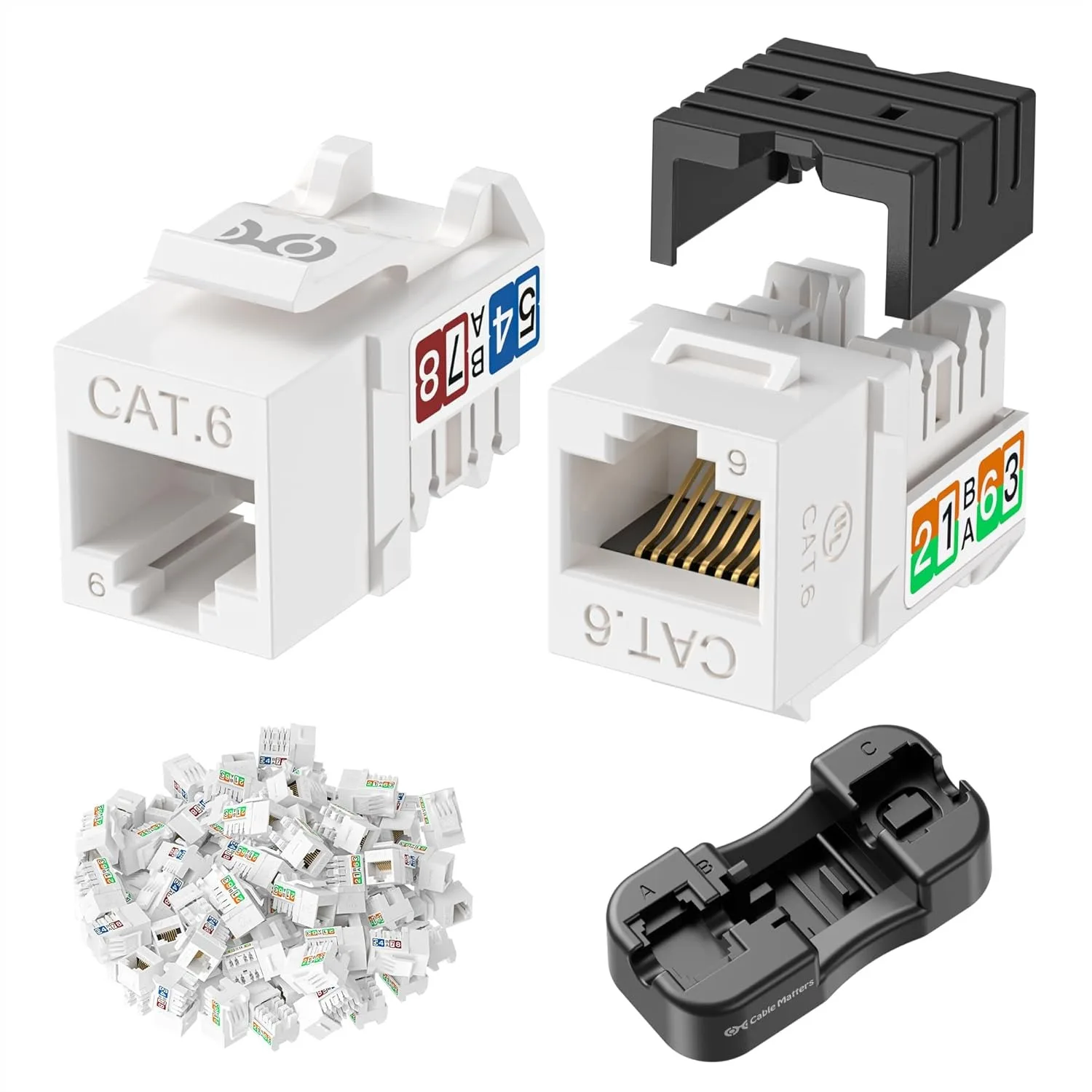 

Cat6 Keystone Jack 25-Pack 10Gbps Rapid-Install, Slim RJ45 Keystone Jack with Punch-Down Stand for Wall Plate & Patch Panel