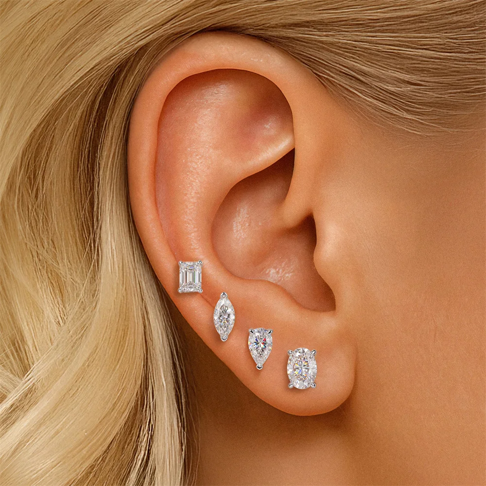 CANNER 925 Sterling Silver 1CT Moissanite Earrings Classic D‑Color Moissanite Diamond Earrings  Wedding Jewelry for Women