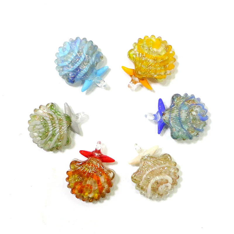 6pcs Lovely Mini Sea Shell Model Charms Glass Pendants Creative Fashion DIY Women's Jewelry Necklace Earrings Making Accessories