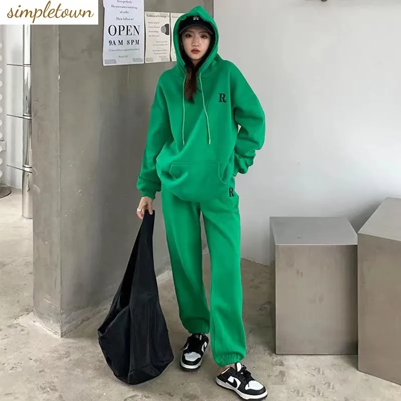 

Solid Color Hooded Plush Sportswear Set for Women's Autumn and Winter 2023 New Fashion Casual Thickening Two-piece Set Trend