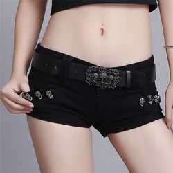 Shorts Demin pretos sensuais para mulheres, estilo punk, cintura baixa, rebite, clube de garotas quentes, streetwear slim fit, roupas jeans, novo, verão, Y2K