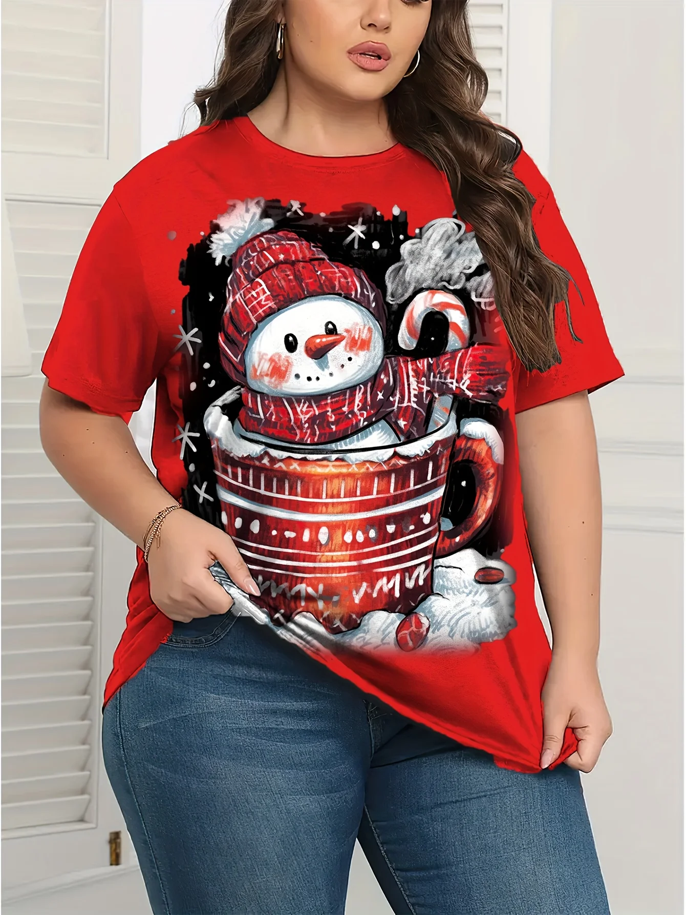 

Funny Christmas Snowman Printed Women's T-Shirts Casual Crew Neck Short Sleeve Tops New Year X'mas Party Fashion Female Clothing
