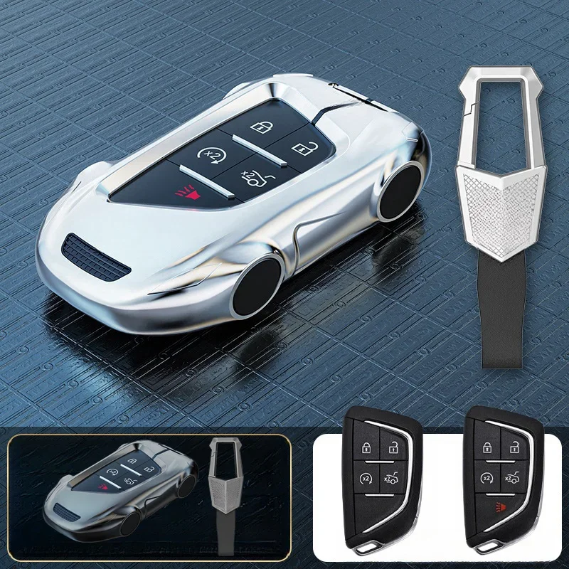 Zinc Alloy Silicone Car Remote Smart Key FobCase Cover Holder With Keychain For Cadillac XT4 XT5 ATS CT5 CT6 XTS ATS Escalade