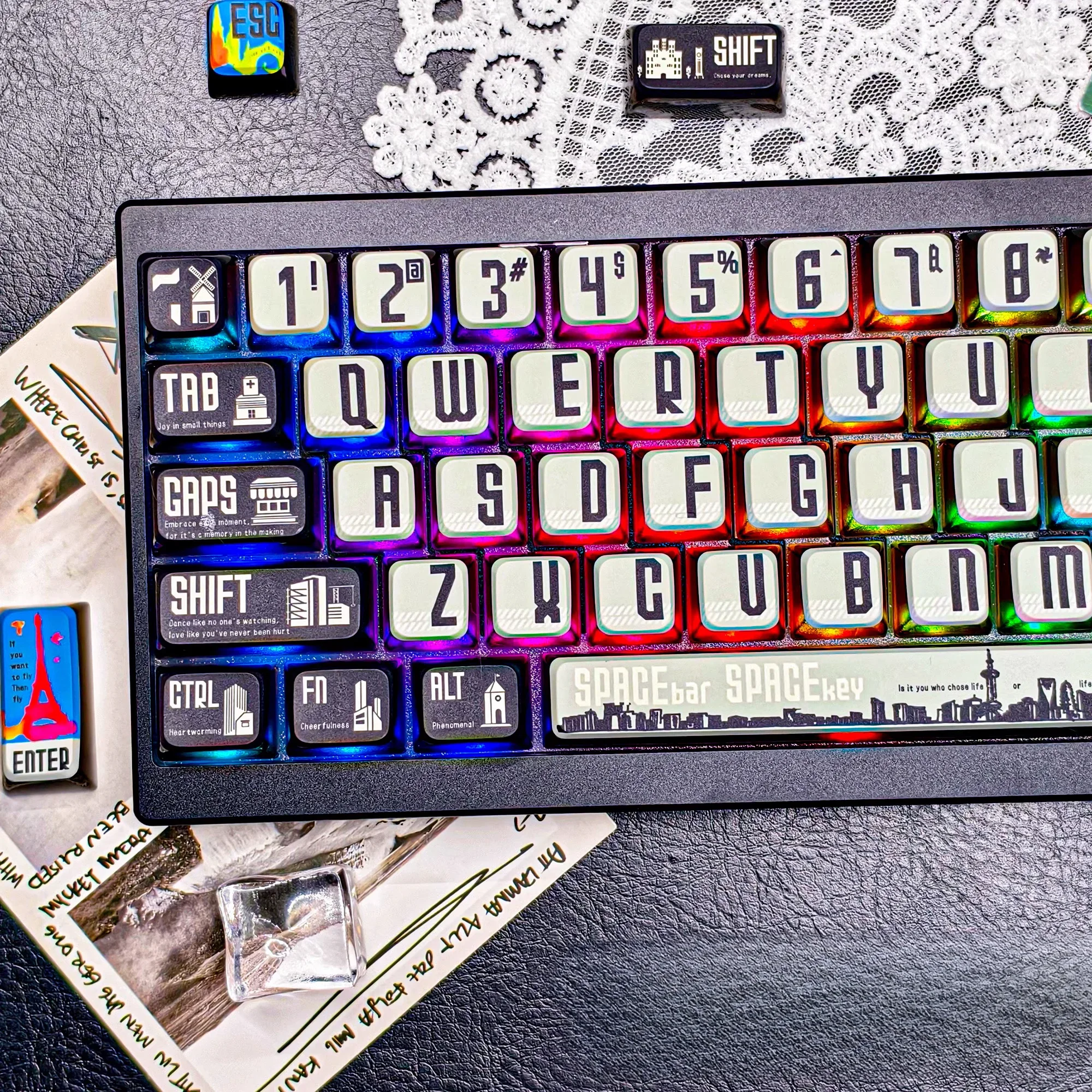 

Silhouette personalized office keyboard high-end PBT1.7 four-sided fog light transmission heat sublimation creative keyboard key