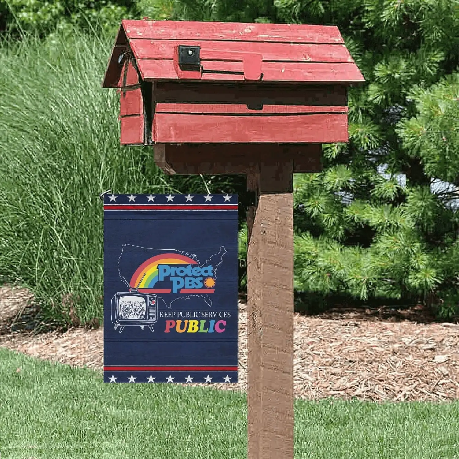 Made In US P.B.S Save Public Broadcasting Service Garden Flag One Size Double SidedDouble SidedBeachFlags LLE
