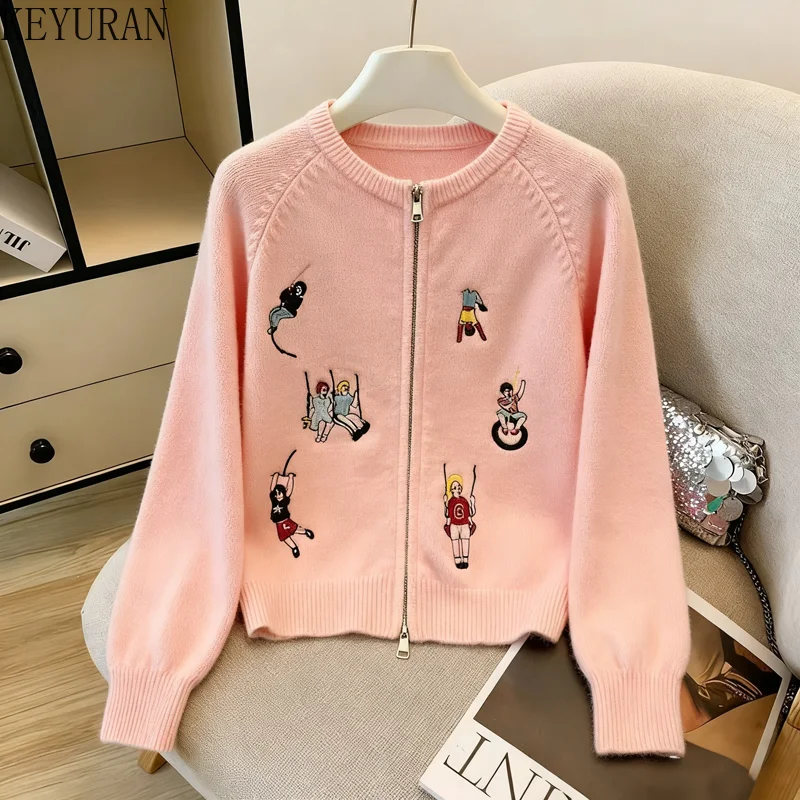أنيق التطريز سترة سترة المرأة الجديدة الخريف الشتاء موضة أنيقة شيك س الرقبة طويلة الأكمام تريكو القمم السيدات لاعبا #3