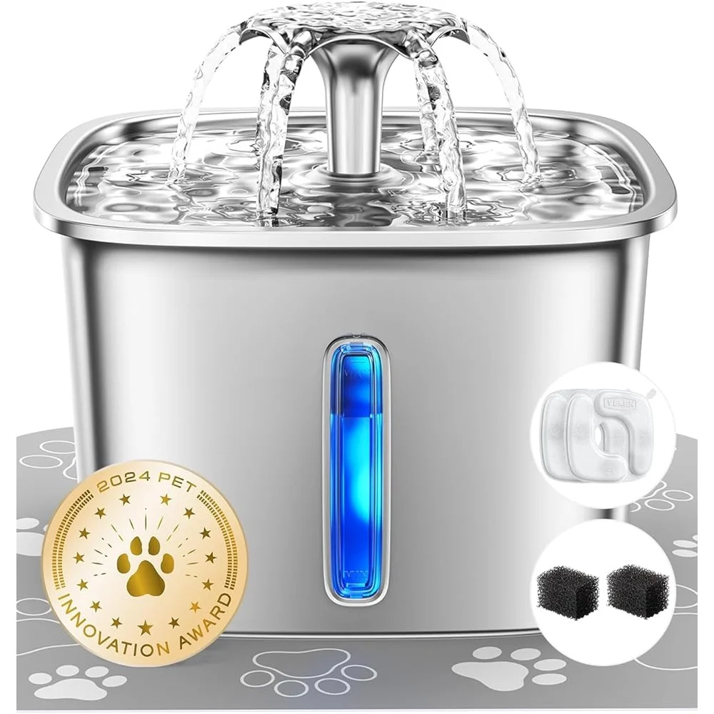 

Automatic Stainless Steel Cat Water Fountain 95oz 5-Stage Filtration LED Light Pet Dispenser Hydration System Innovation Award