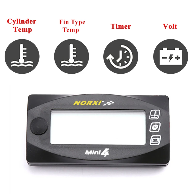 Motorcycle MINI 4 DUAL TEMP METER Cylinder Temperature Fin Type Temperature Sensor Voltage Time Square Gauge