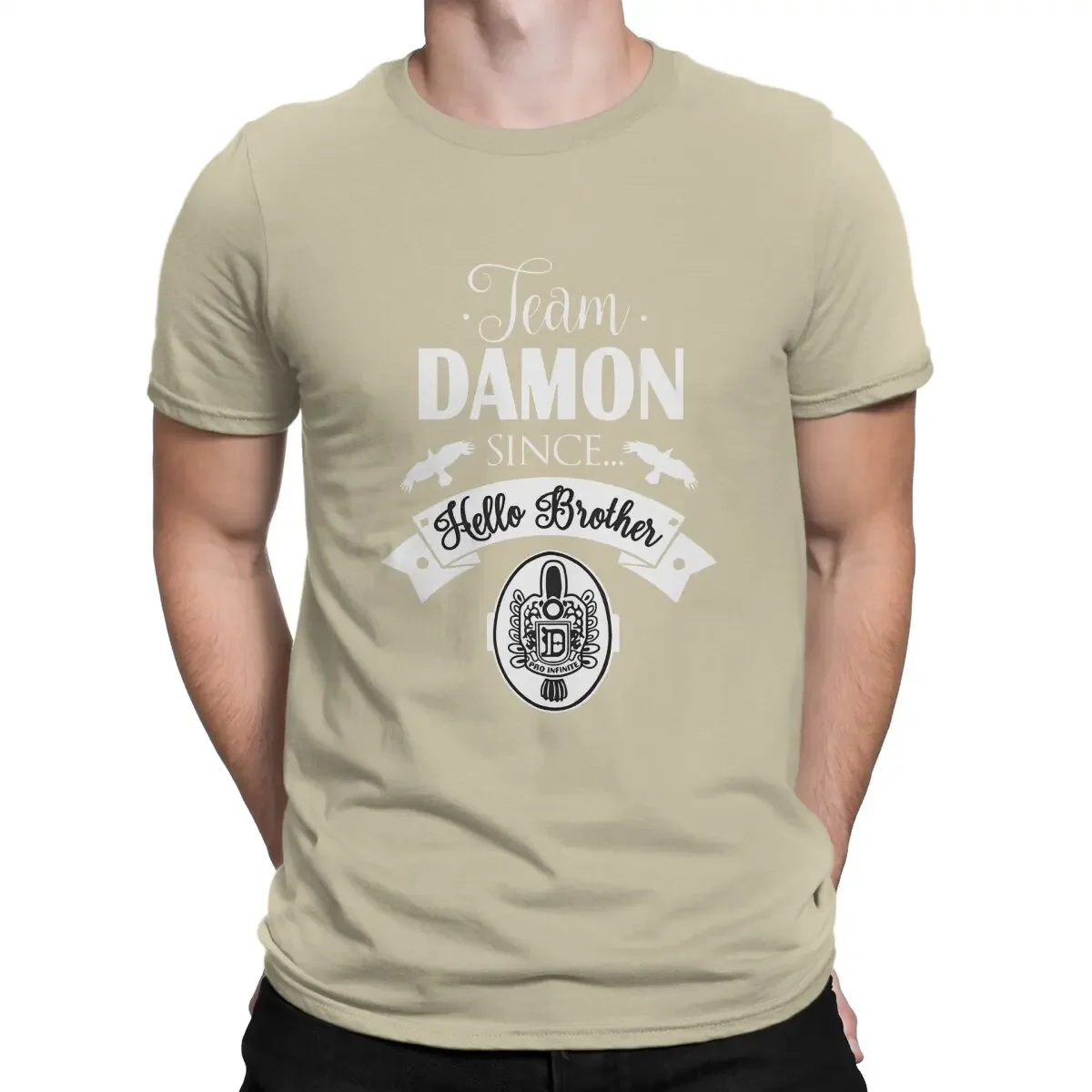 The Vampire Diaries T Shirt Crew Neck Clothes Party Team Damon Since Hello Brother Funny Pure Cotton Tees Short Sleeve Crewneck