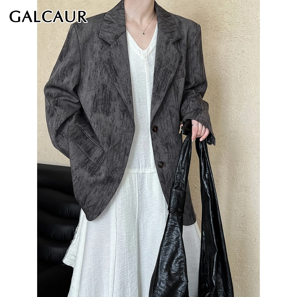 

GALGAUR Retro Loose Spliced Pockets Blazer for Women Notced Collor Long Sleeve Patchwork Single Breasted Coats Female Autumn New