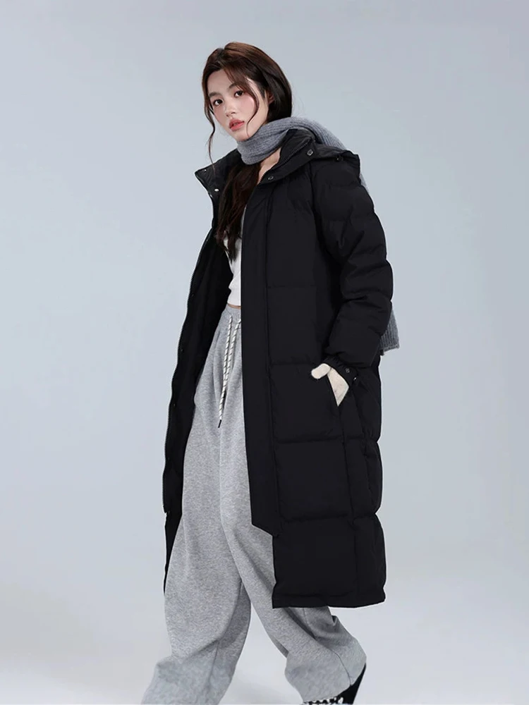 Winter -15°Hooded Long Cold Proof Down Jacket Women White Duck Down Waterproof Outwear Female Thick Warm Knee Length Down Jacket