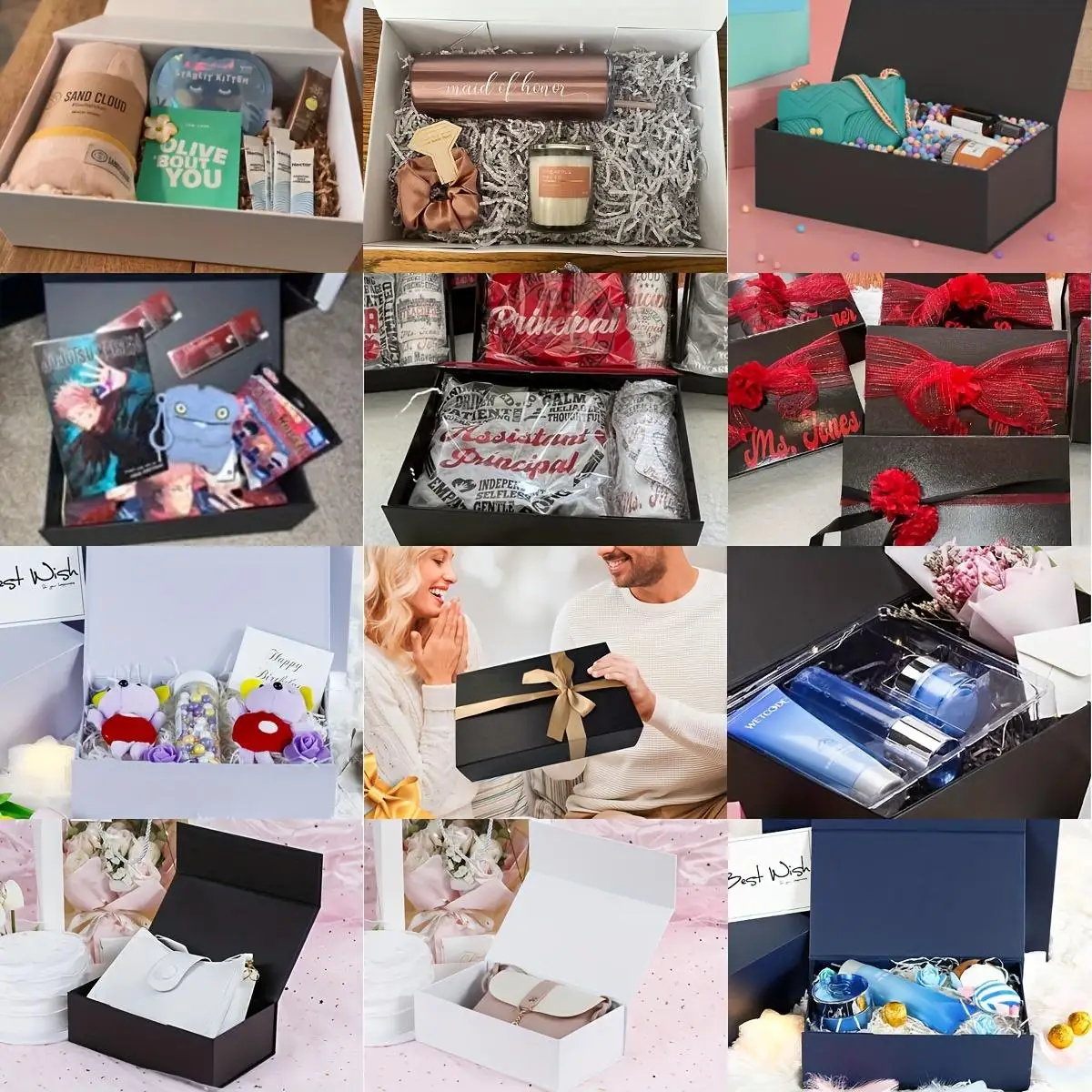 صندوق هدايا قابل للطي مع غطاء وشريط مغناطيسي، تصميم مستطيل 25.02X15.11X8.0 سم، مثالي لعيد الميلاد وأعياد الميلاد وحفلات الزفاف #4