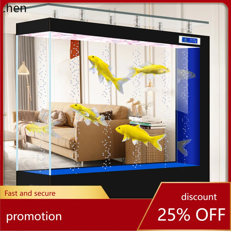 

YFY New Square Bar Counter Tank Gold Crystal Ultra White Glass Large Living Room Home Fish Tank Aquarium