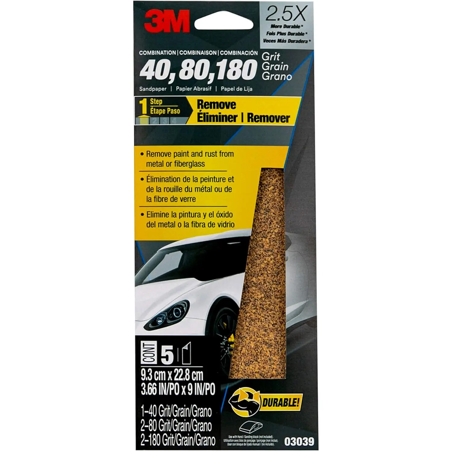 

Assorted Grit Sandpaper Sheets, 40/80/120, 3.66x9 Inches, 5-Pack for Smoothing & Polishing