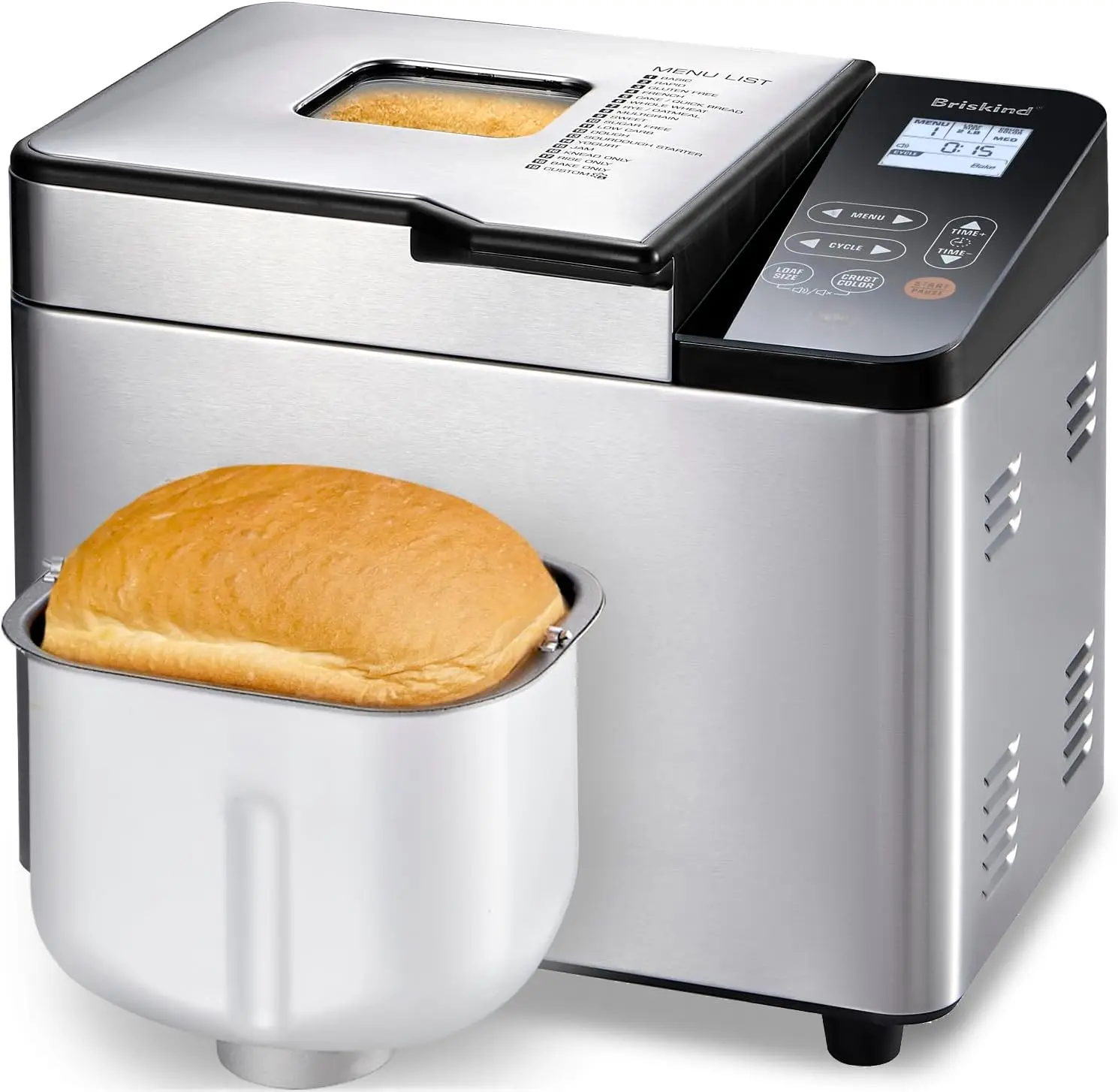 Bread Maker Machine with Ceramic Nonstick Pan, 19 Menus, 2 Pound Stainless Steel Breadmaker with Glass Touch Panel, Gluten Free,