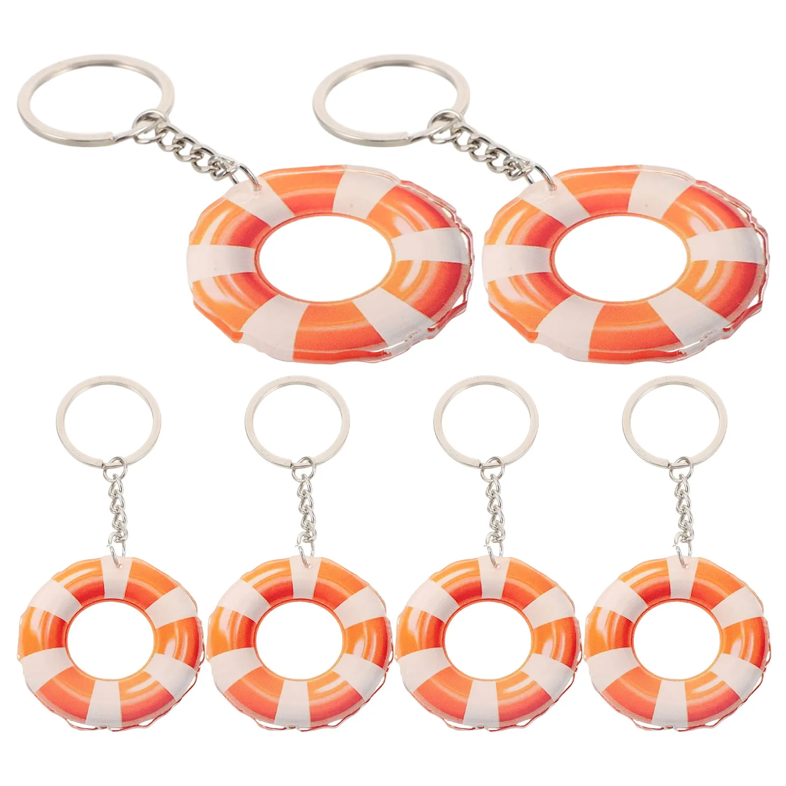 6Pcs Life Saver Keychain Flat Acrylic Pendant Lifeguard Ring Charm Keychain for Women Men Swimming Bag Decoration