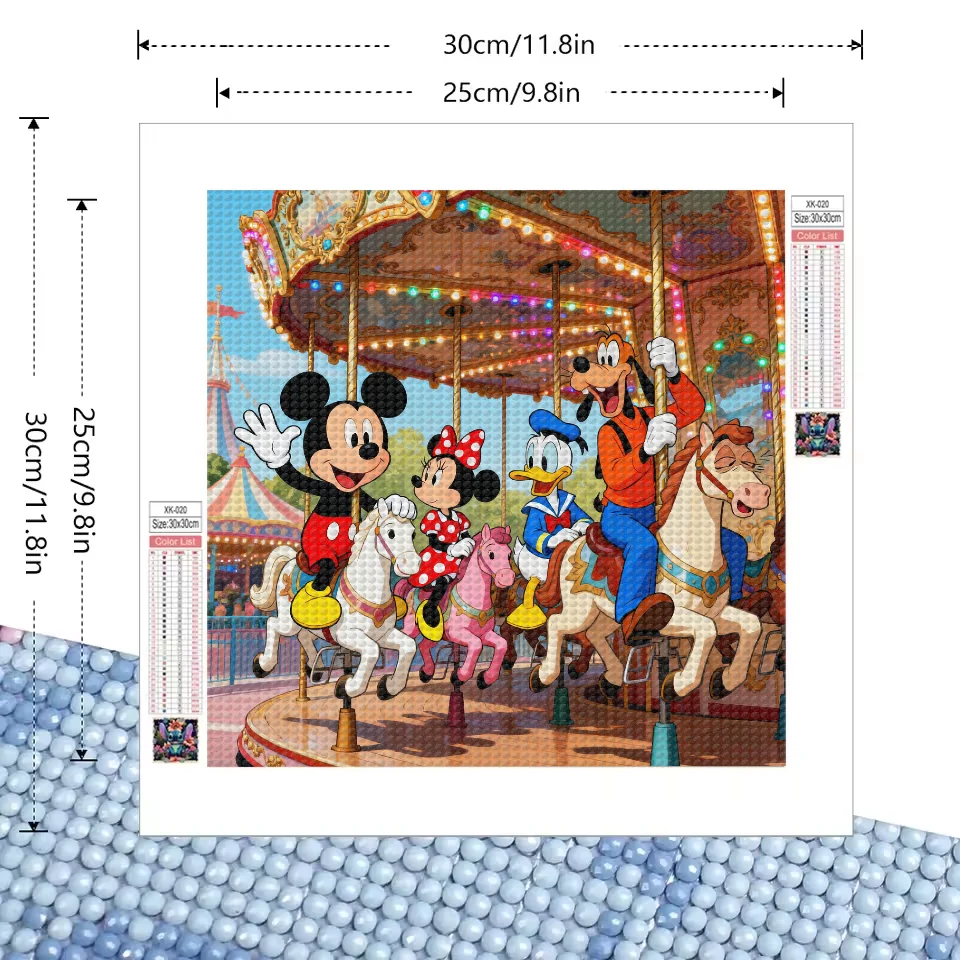Kit de peinture diamant 5D à perceuse complète, bricolage, Disney Mickey Mouse Minnie Mouse Donald Duck Goofy Friends sur scène de carrousel, strass, 1 pièce