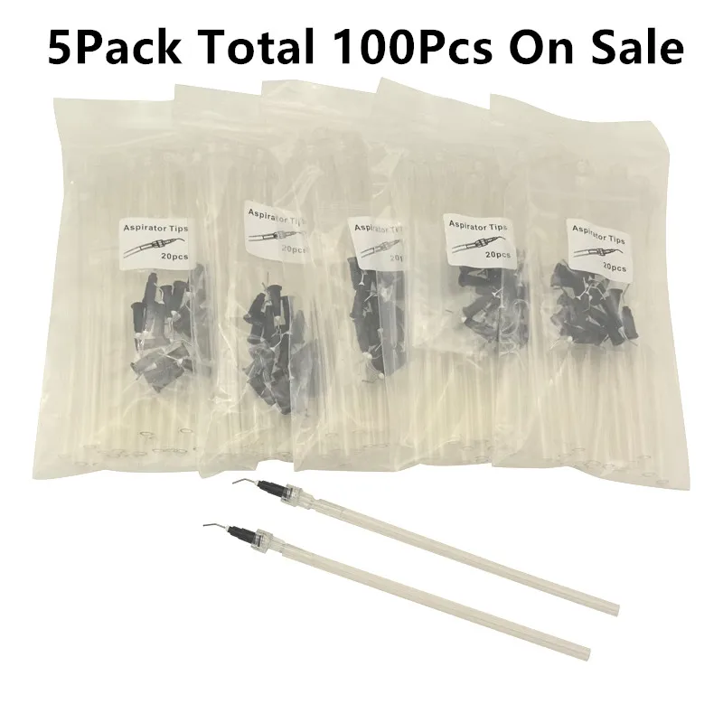 5Packs 100Pcs Saliva Ejector Aspirator Suction Bonding Tubes Dental Tips with Syring Needle Tip Pits Fissures Dentist Supplies