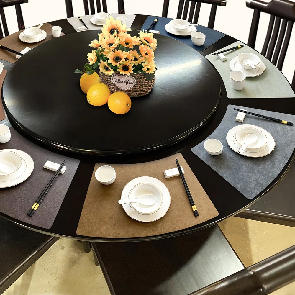 Chinese Style PVC Leather Placemats Fan-Shaped Heat-Resistant Table Mats with Faux Leather Texture for Home and Restaurant