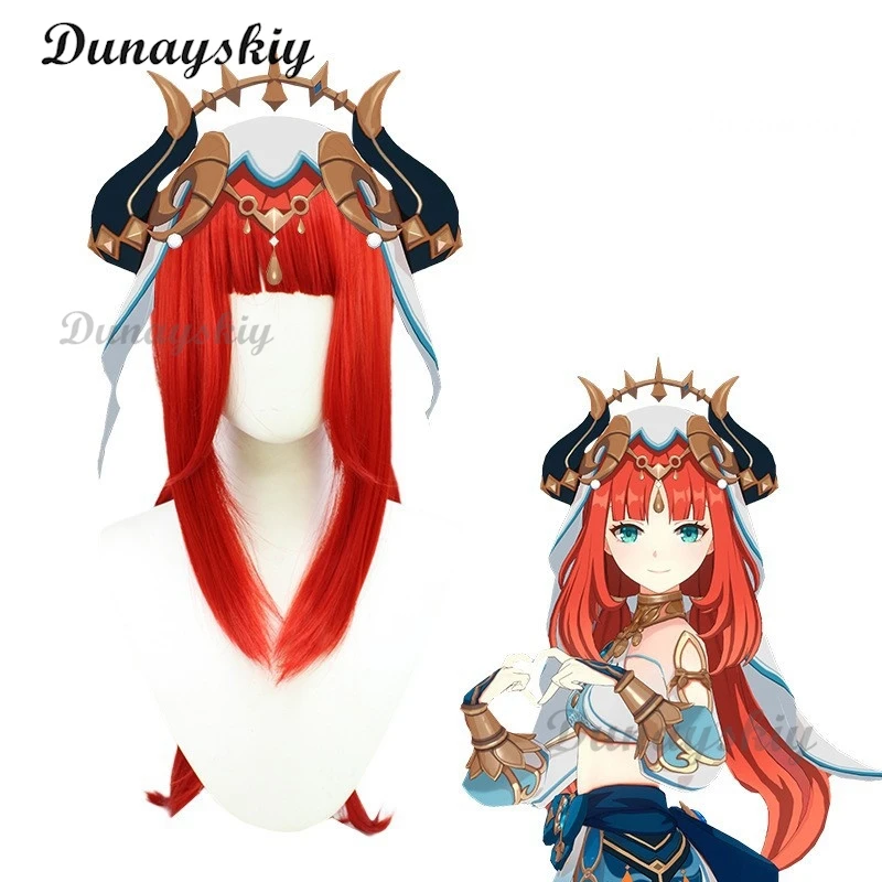 Costume de Cosplay Nilou Genshin Impact pour Femme, Perruque, Cheveux Rouges, Robe de Danseuse, Uniforme de Carnaval, Costumes d'Halloween Anime