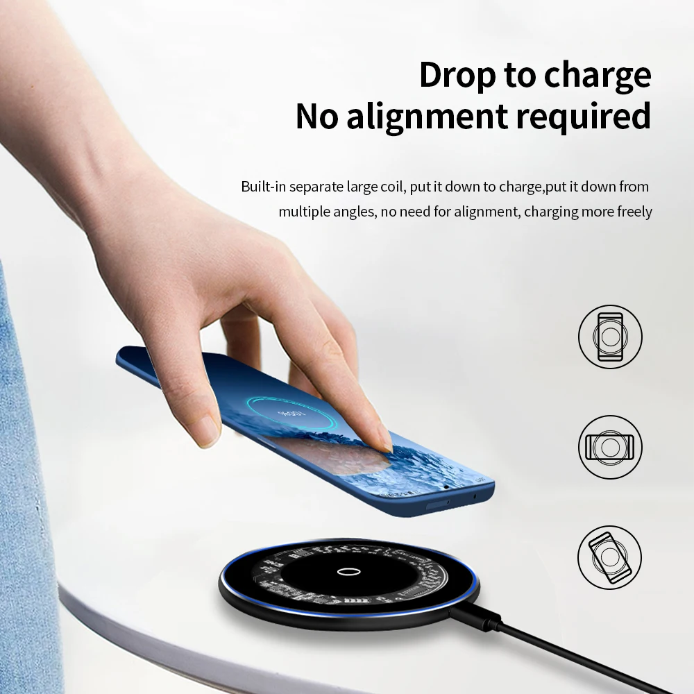 Transparent Desk Portable Wireless Charger 15W Fast Charging for iPhone for Samsung QC2.0 OTP OVP Universal Fast Wireless Chargi