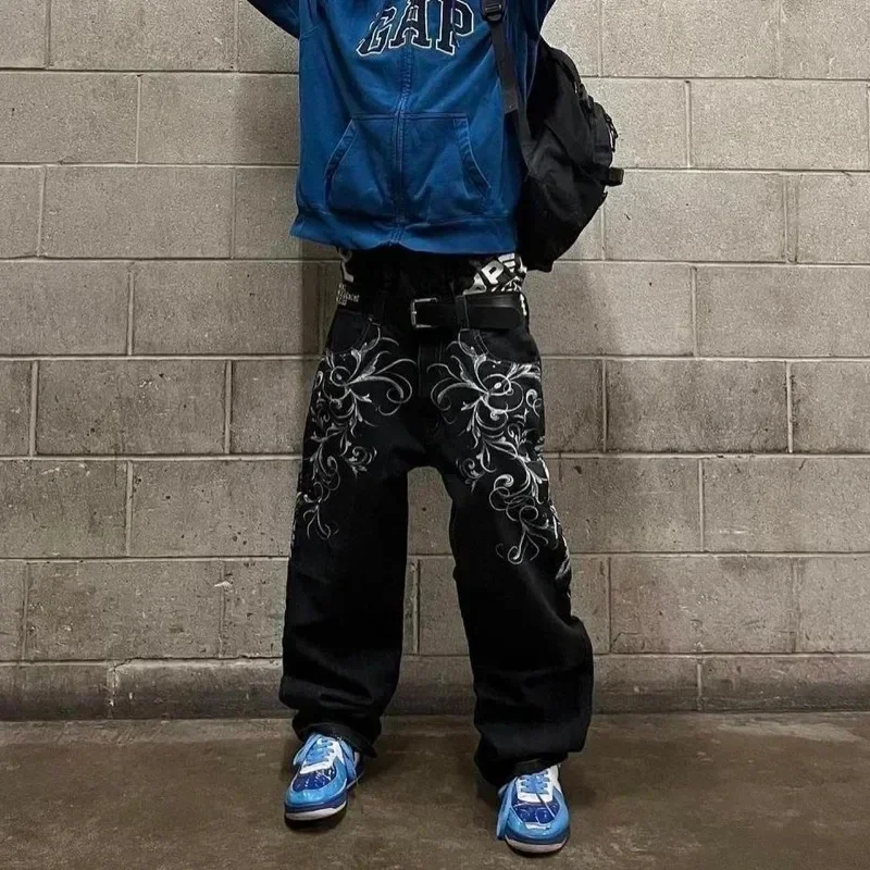 الأمريكية الرجعية الجديدة Y2K الأزرق يعكس بروكلين الطابق السفلي الجينز للرجال والنساء Harajuku القوطية سراويل جينز لملابس الشارع