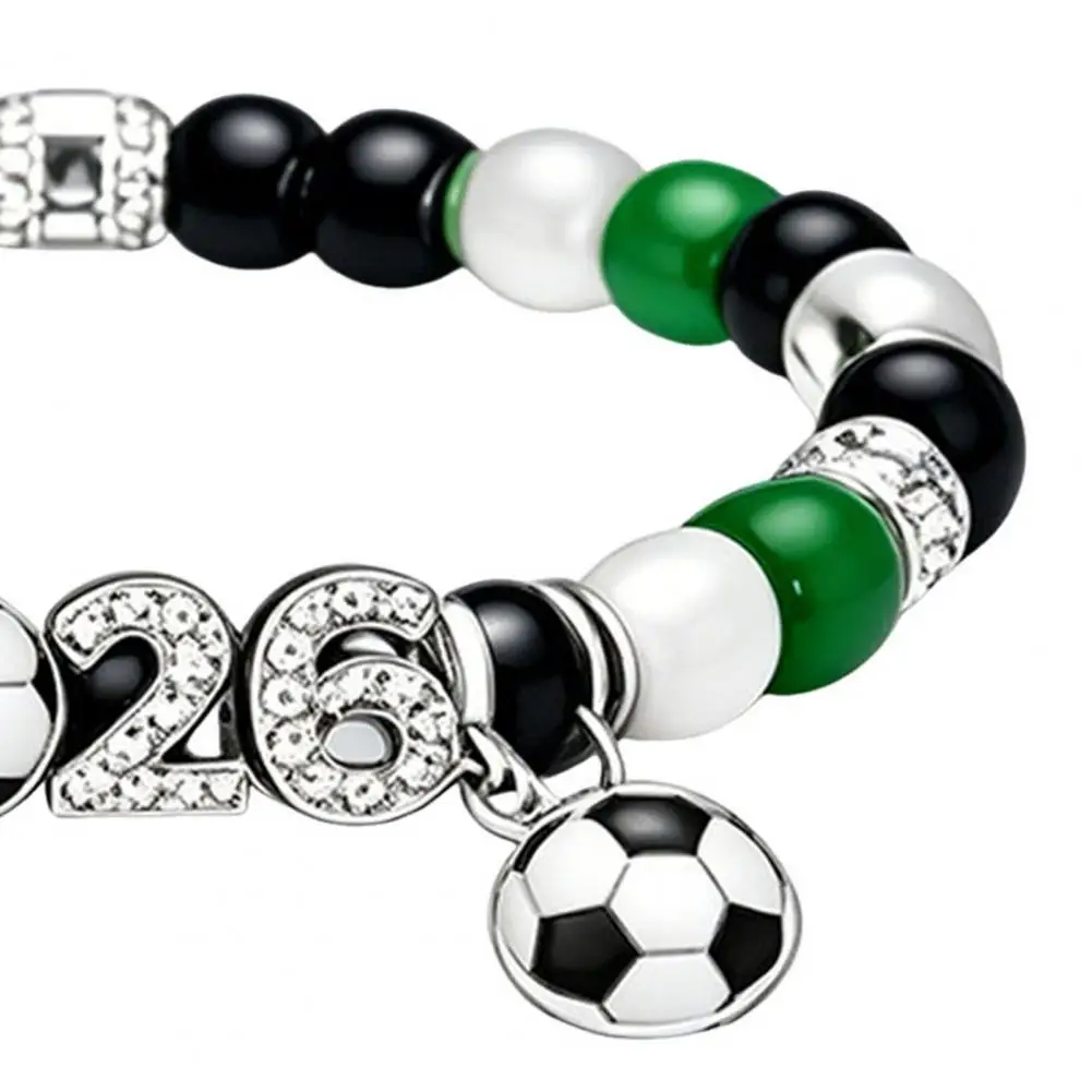 Rust-resistant Bracelet 2026 Soccer Game Bracelet with Sparkling Rhinestones Colorful Beads Charm Bracelet for Women Rust
