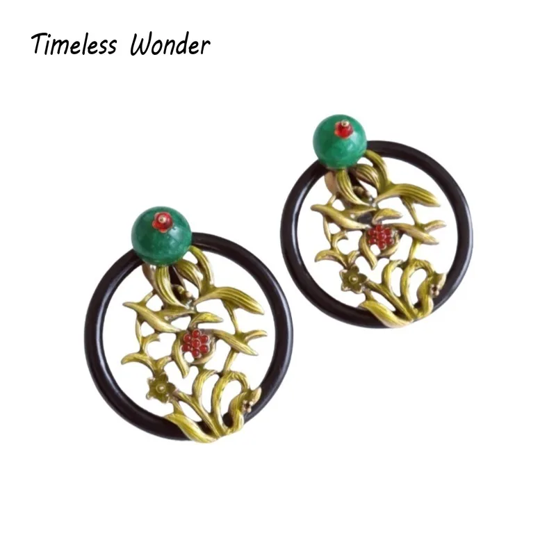 Timeless Wonder Retro Enamel Geo Stone Floral Clip on Earrings for Women Designer Jewelry Chinese Style Trendy Top Rare Mix 7288