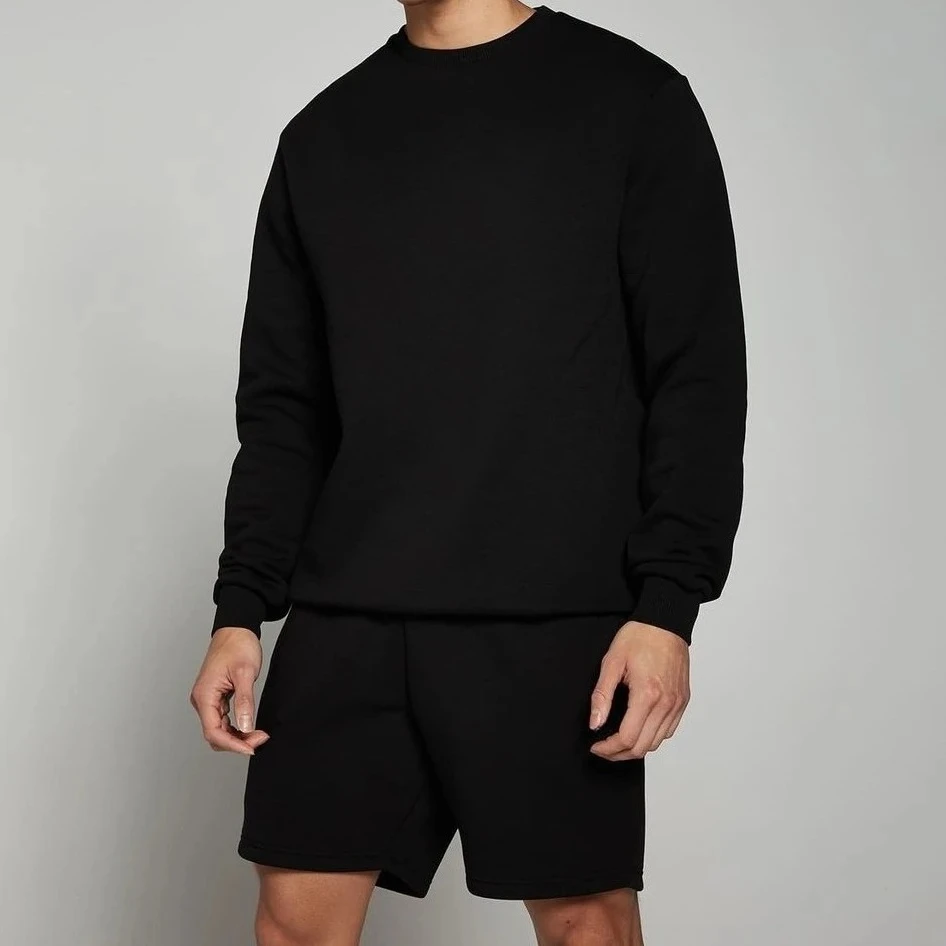 

Осенний мужской свитер с круглым вырезом и шорты, черный хлопковый свободный повседневный спортивный комплект для бега, фитнеса, Harajuku, унисекс, для отдыха, на каждый день