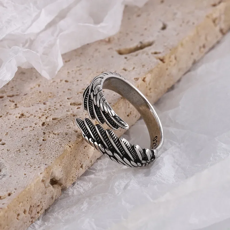 Women Girls Silver Color Rings Fashion Hip Hop Vintage Couples Creative Wings Design Thai Silver Party Jewelry Birthday Gifts image 6