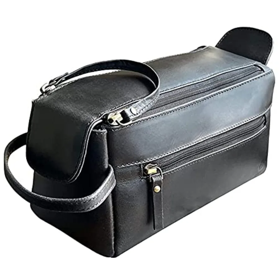

Leather Wash Bag for Men - Travel Toiletry Bag - Shaving Dopp Kit Toiletries Organizer - Leather Makeup Bag for Women