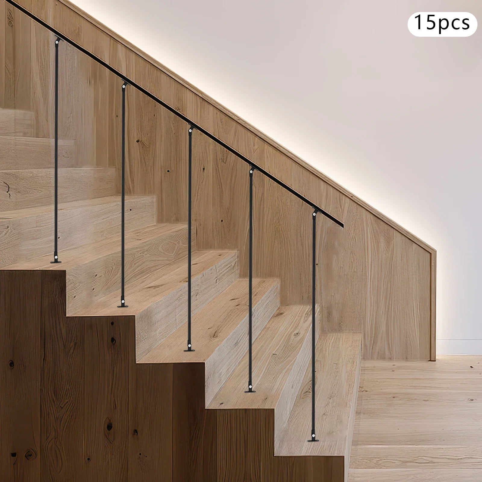 15個の黒い錬鉄製手すり子（ベース付き） |   室内階段の手すり交換部品 |   簡単なDIYで階段をアップグレード