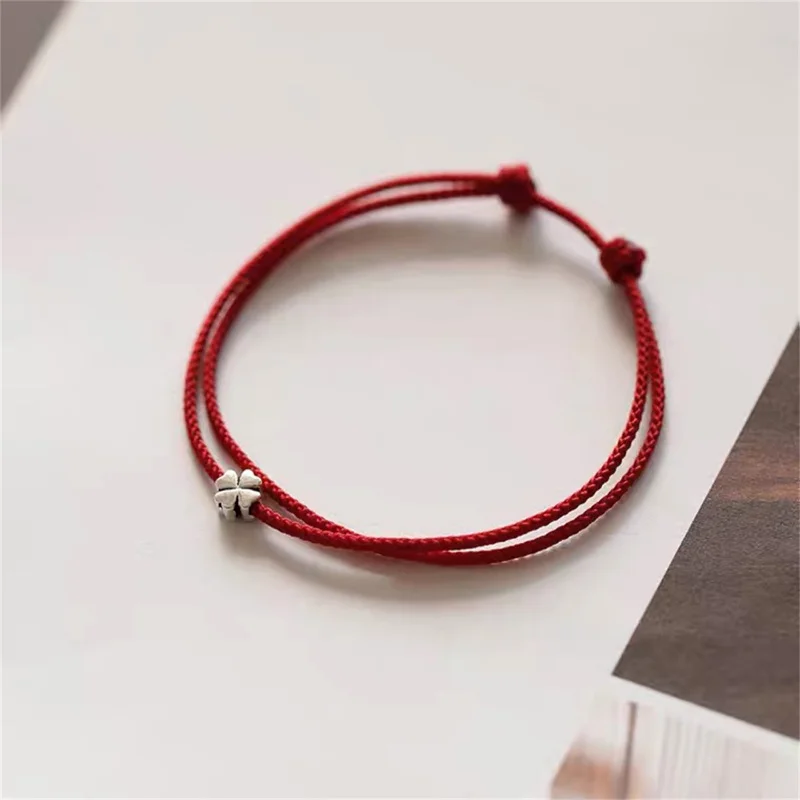 Four-leaf Red Handmade Rope Charm Bracelet Clover Red Thread String Bracelet Lucky For Women Men Jewelry