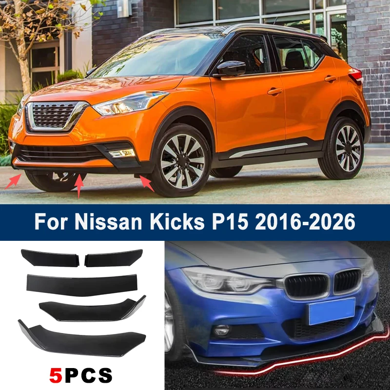 

Adjustable 5Pcs Sectional Front Spoiler Lip For Nissan Kicks P15 2016-2026 Front Bumper Splitter Car Exterior Sport Body Kit