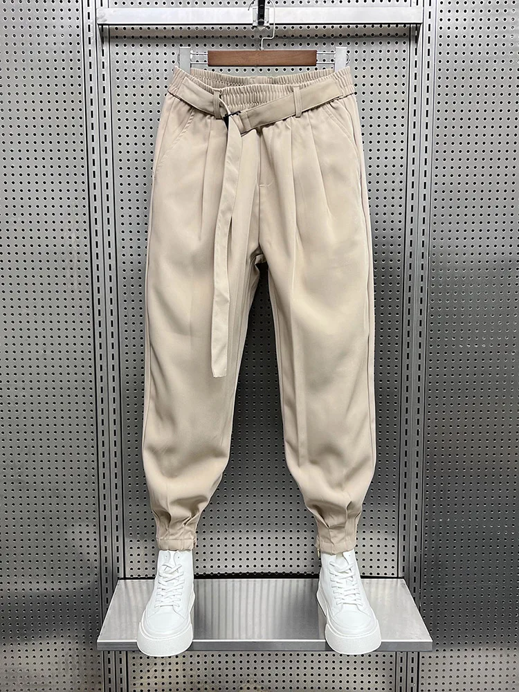 

Ice Silk Cuffed Casual Pants Men's Summer Faion Brand Haome Versatile Long Trousers Harajuku Sle Loose Fit Youthful