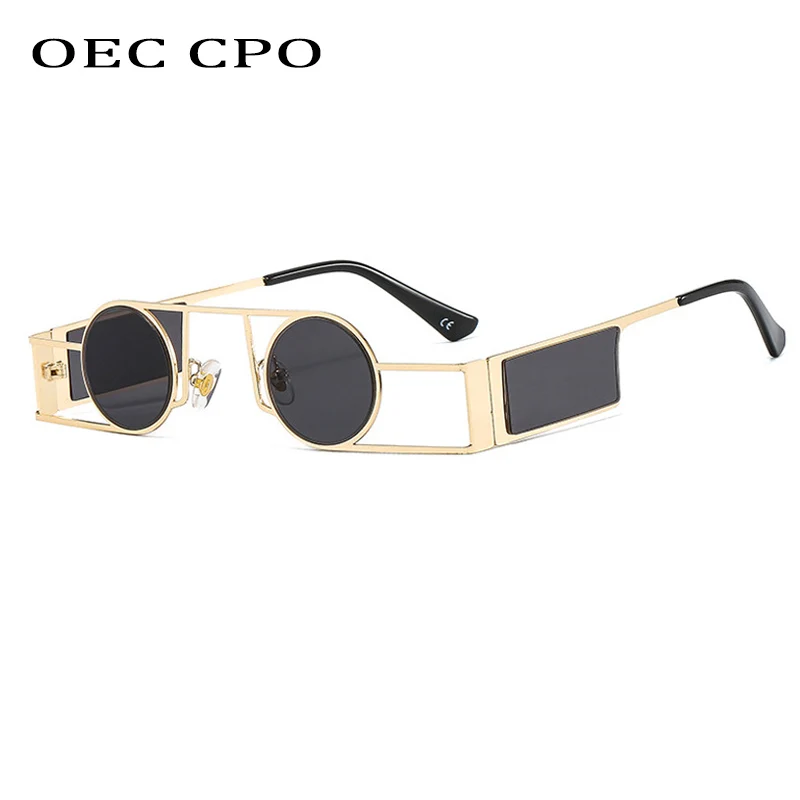 OEC CPO Punk męskie okrągłe okulary przeciwsłoneczne Vintage kobiety Retro okrągłe okulary przeciwsłoneczne kobiece unikalne metalowe okulary Steampunk UV400 óculos