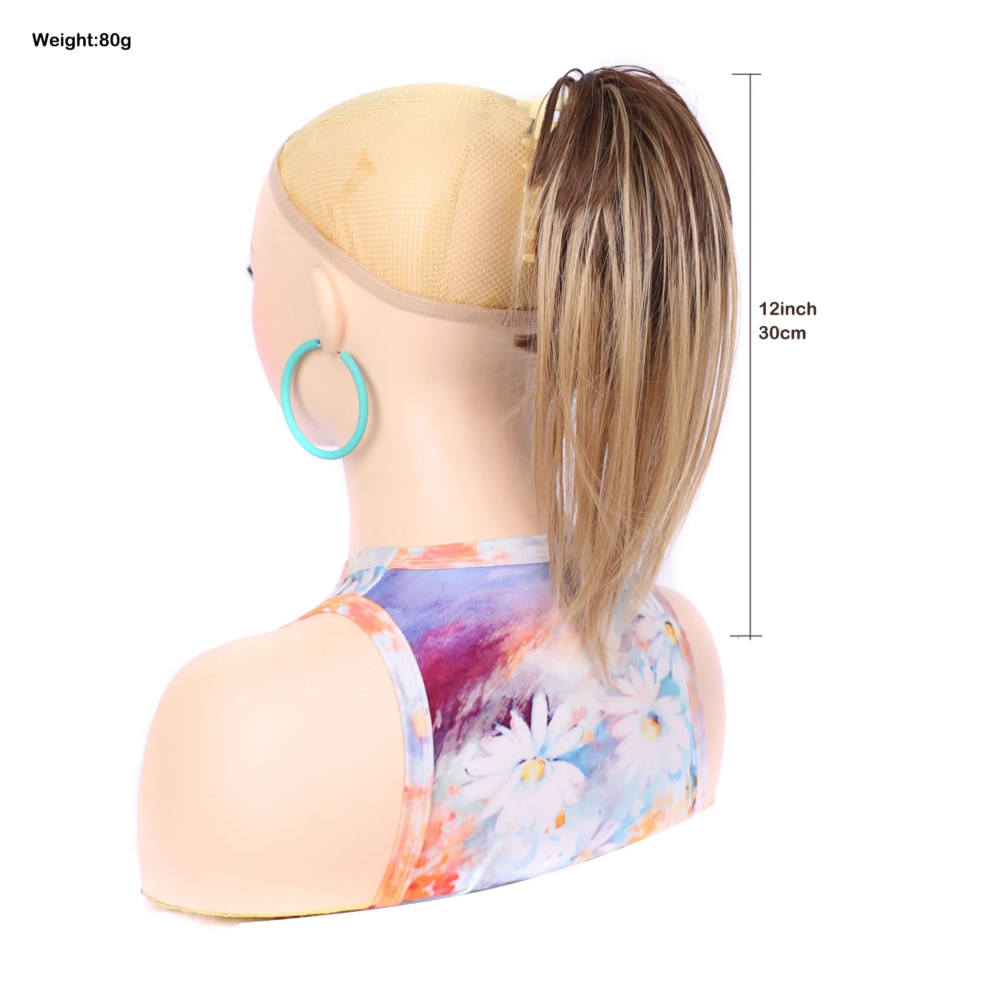 

Jeedou High Ponytail Gray Brown Ombre Synthetic Voluminous Short Straight Lightweight Hair Extension Natural Looking Daily Use