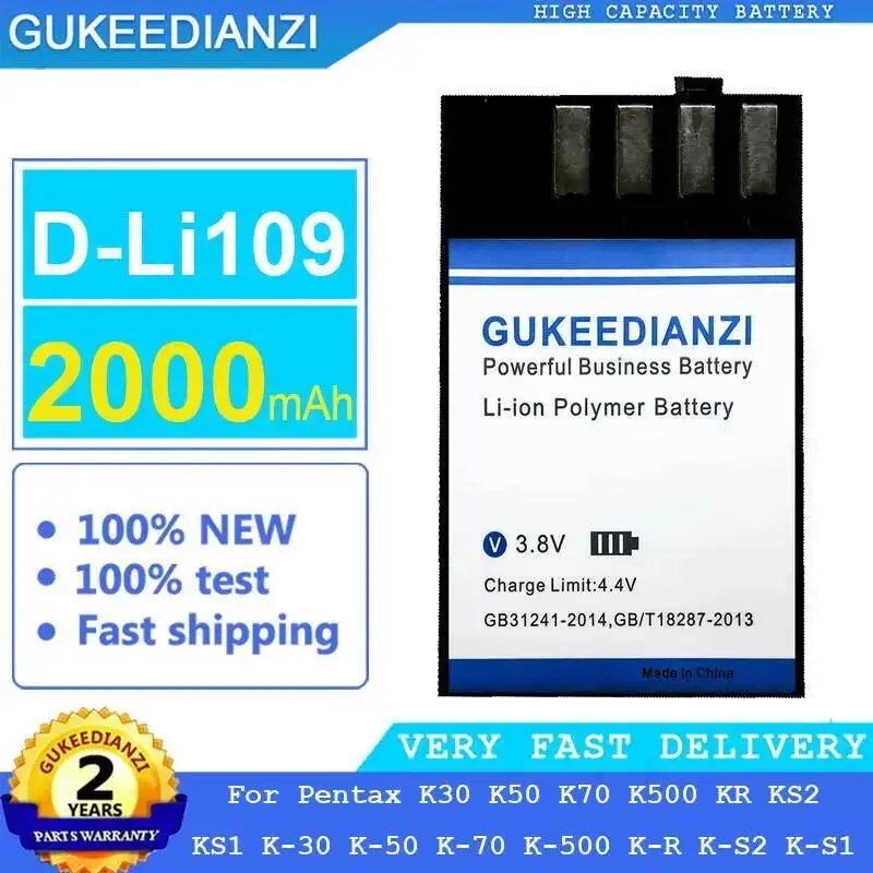 

Camera Battery D-Li109 2000Mah For Pentax K30 K50 K70 K500 KR KS2 KS1 K-30 K-50 K-70 K-500 K-R K-S2 K-S1