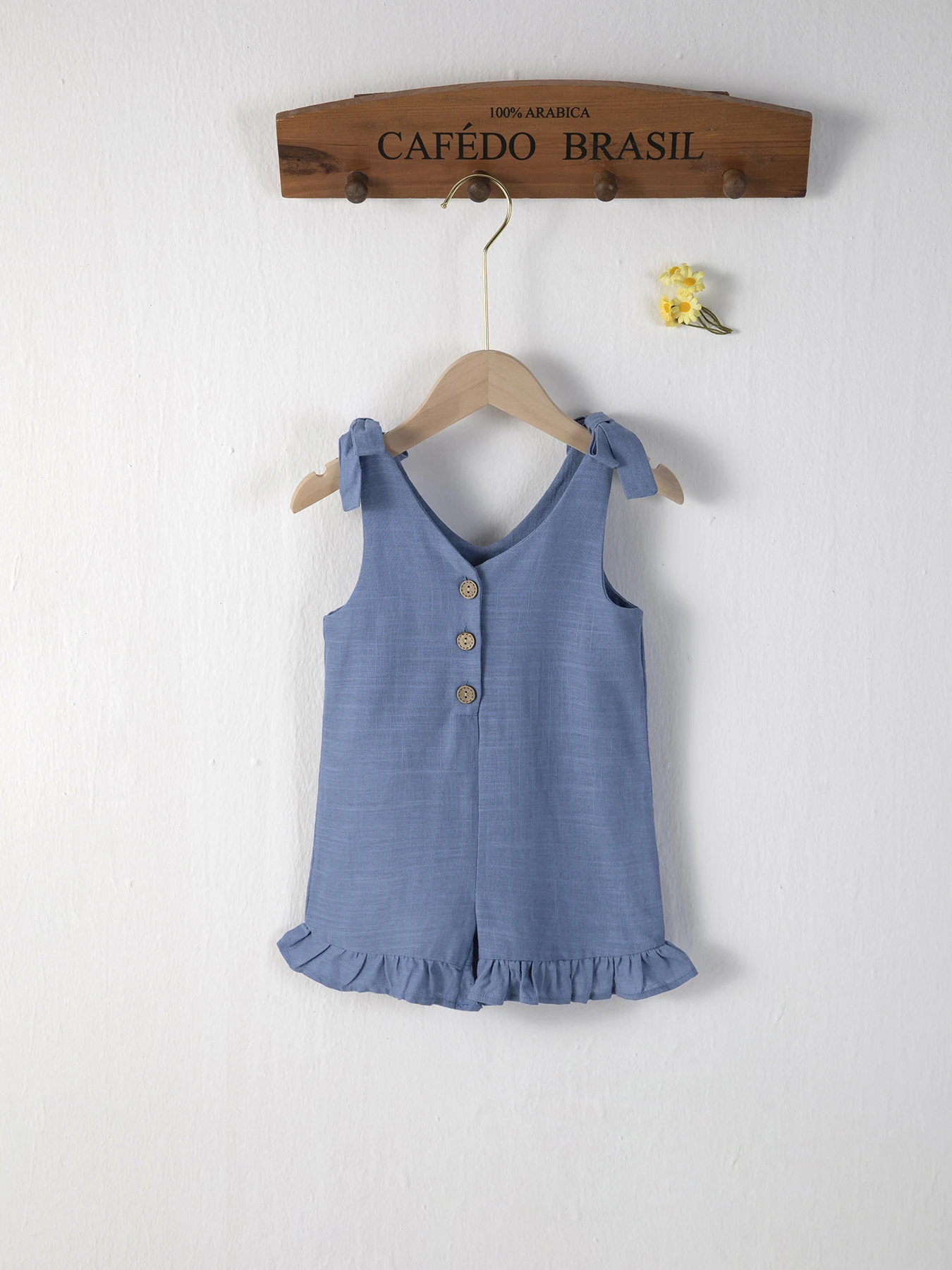 Sleeveless cotton and linen jumpsuit for baby solid color ruffled casual home new summer 2023