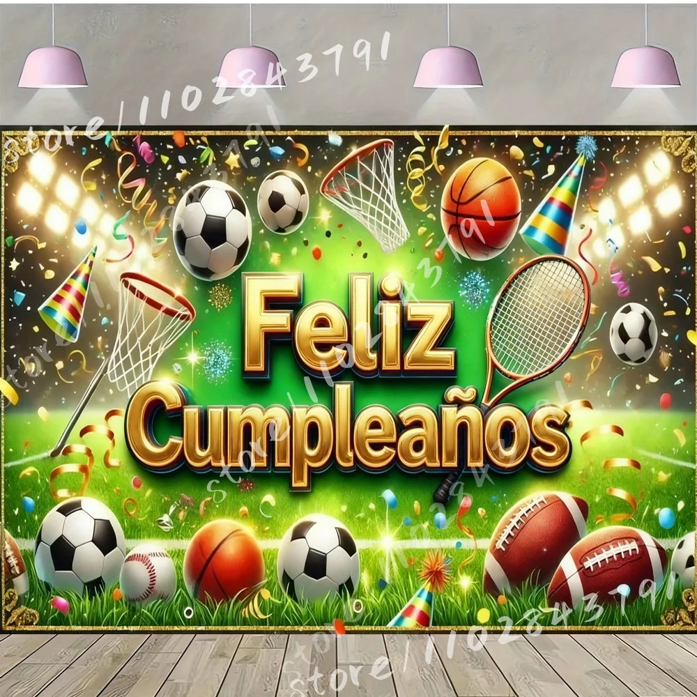 Multi Sport Feliz Cumpleanos виниловый фон для фотосъемки с различными шариками баскетбольное кольцо украшения для вечеринки