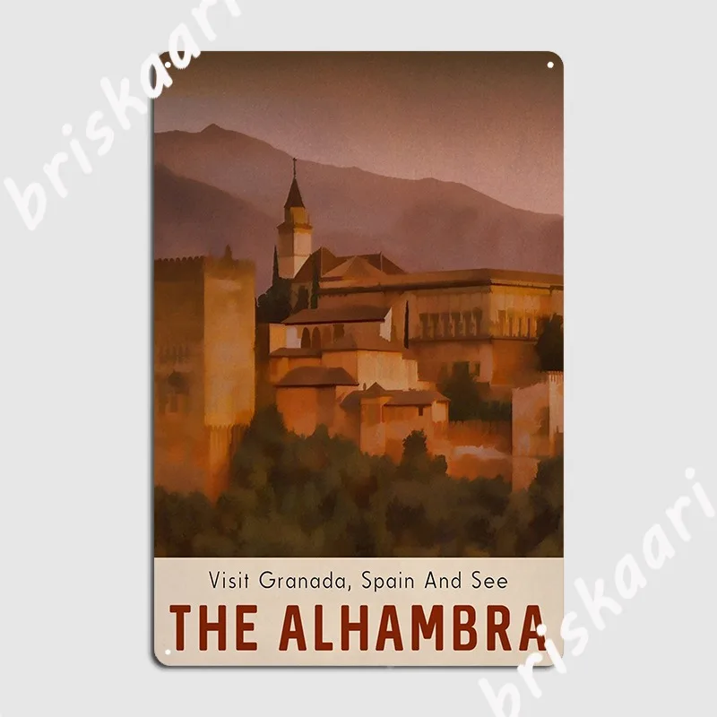 Alhambra Travel Poster Granada Spain Poster Metal Plaque Club Home Poster Design Home Tin Sign Poster