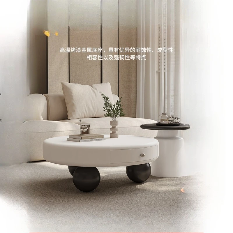 

Cream wind round coffee table modern simple creative coffee table combination living room small apartment household light luxury