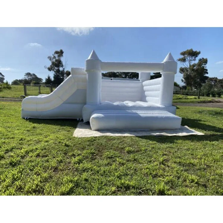 Outdoor kids party inflatable bounce house white wedding jumping castle slide bouncer