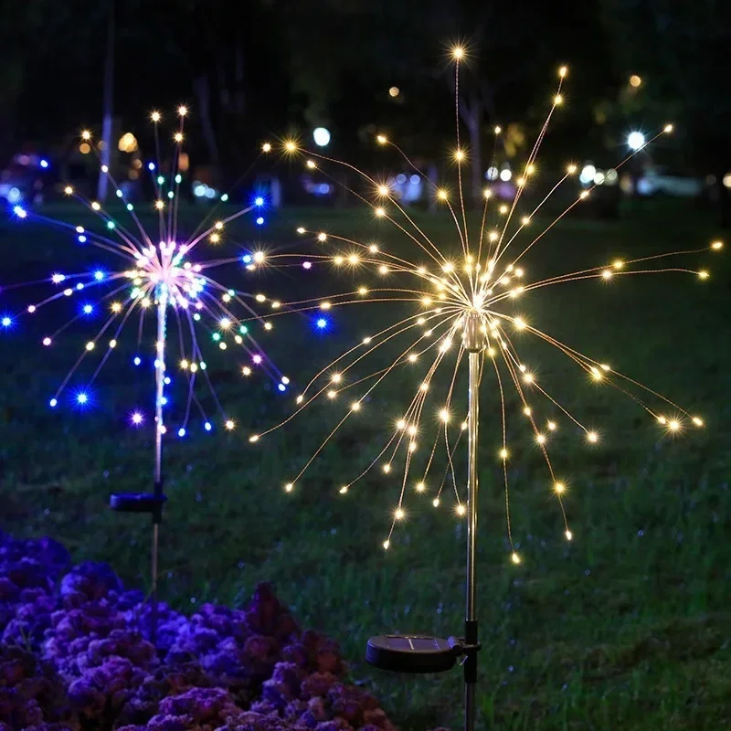 Outdoor Solar Powered Firework Light, Luzes solares impermeáveis, Decoração de Natal, Fairy Garden Flower Lamp