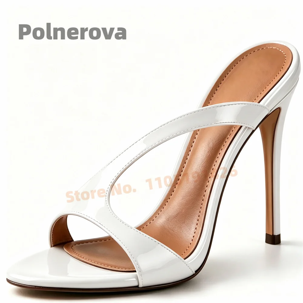 White Patent Leather Mules Women Summer Open Toe Stiletto High Heels Hollow Out Slip On Backless Party Dress Slippers Lady Shoes